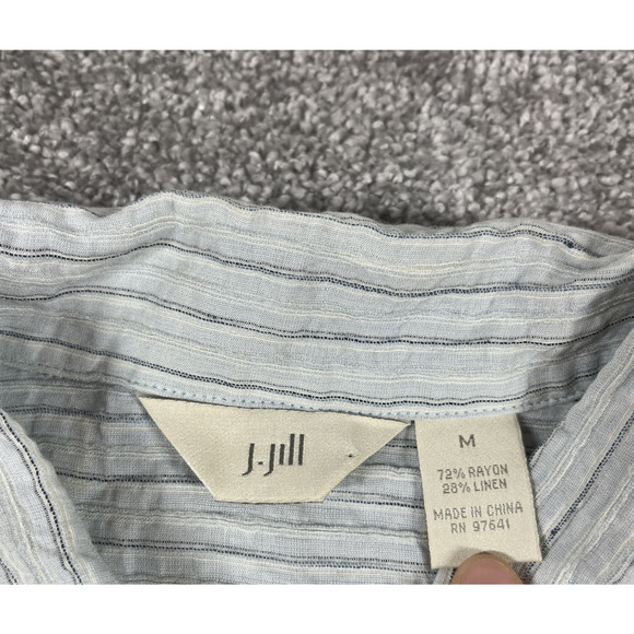 J Jill Button Up Blouse Womens Medium Linen Rayon Boho Bohemian Relaxed - Picture 3 of 12